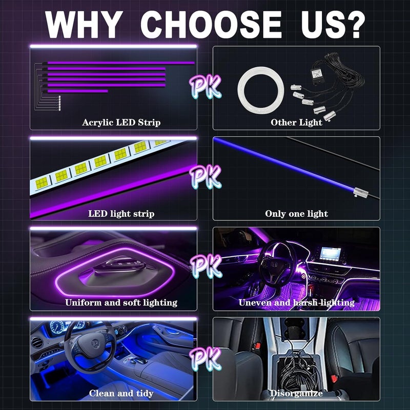 WEBUPAR RGB Acrylic Ambient Lighting Car Lights, LED Strip Lights with APP Control, 593 LEDs Interior Car Lights, 6 in 1 Neon Car Ambient Lighting Kit - Image 2